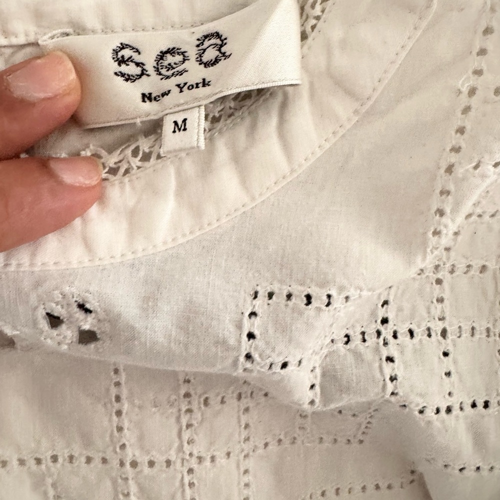 Sea New York White Eyelet Mini Dress Size M Cotton Summer Dress Boho Chic - Picture 9 of 9